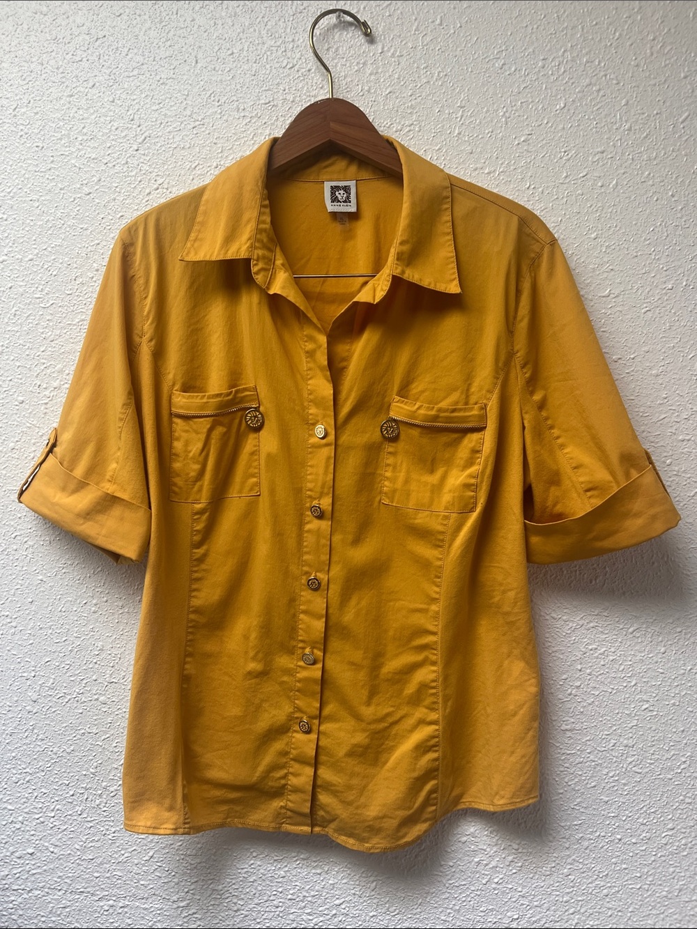 Anne Klein Mustard Short Sleeve Button-Front Shirt